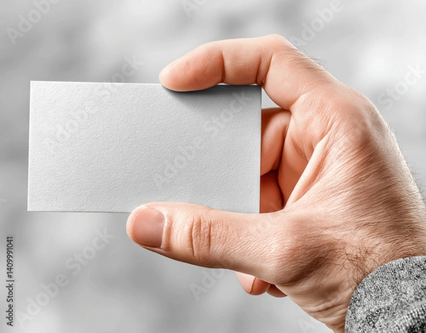 Obraz Hand holding blank business card on transparent background