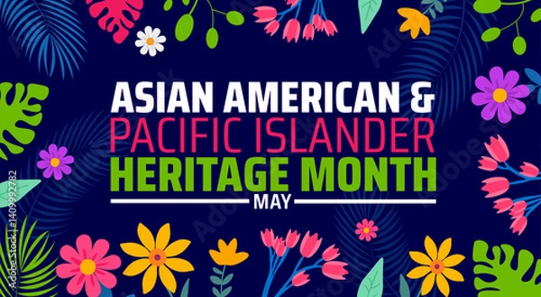 Fototapeta Asian American and Pacific Islander Heritage Month flower background banner or poster design template. observed every year in May. Holiday concept. Use to any Template, card, poster, placard, template