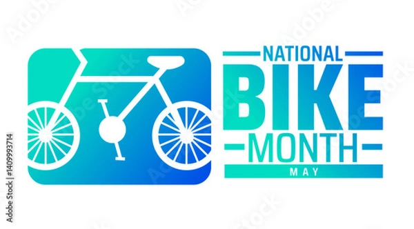 Fototapeta National Bike Month background banner or poster design template. observed every year in May. Holiday concept. Use to any Template, card, poster, placard, template.