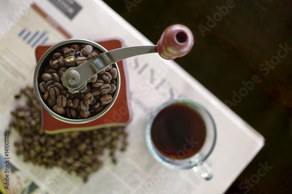 Obraz Coffee with newspaper on table