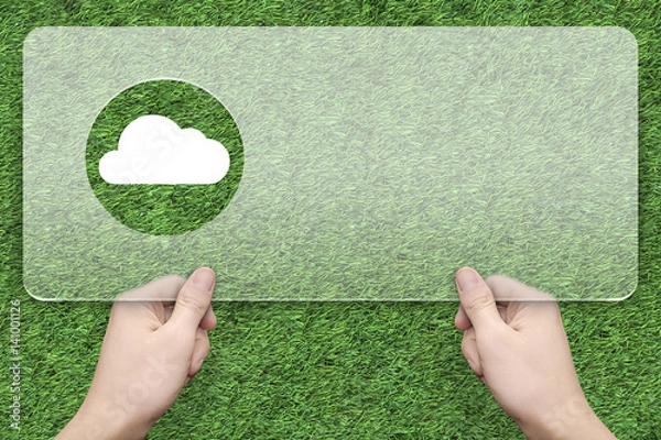 Obraz Cloud symbol message box with green grass background