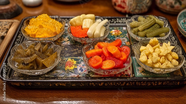Obraz Japanese pickled vegetables tsukemono assorted tray