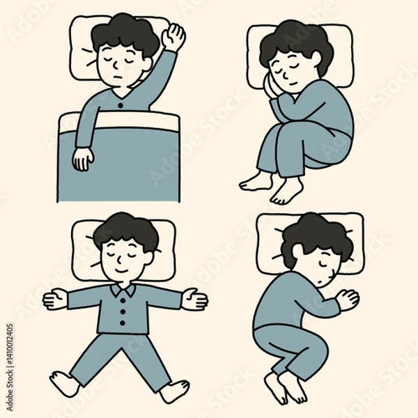 Obraz リラックスして寝ている男の子のイラストのセット