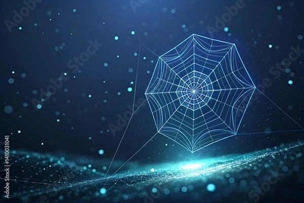 Fototapeta Futuristic Digital Network – Glowing Blue Mesh of Connected Nodes on a Virtual Grid