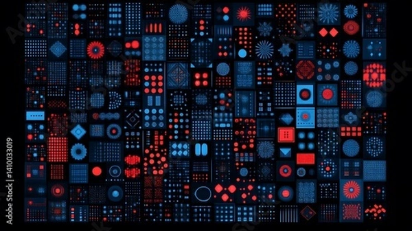 Fototapeta Abstract Digital Patterns Array Red Blue Composition