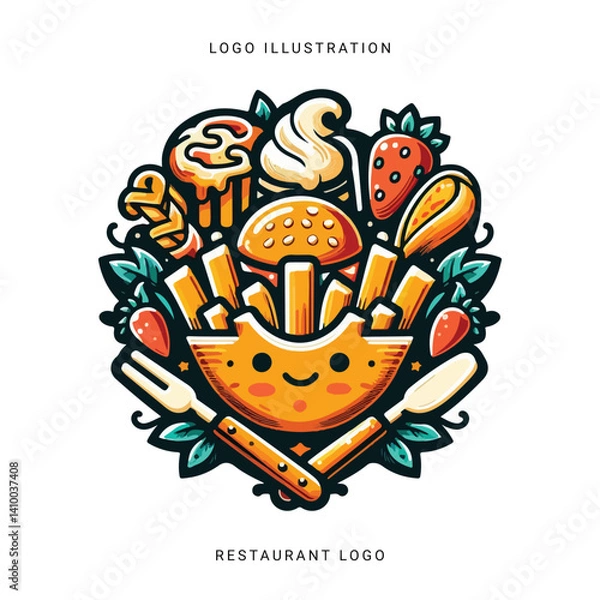 Obraz A stylish logo featuring a fork and spoon with warm, inviting colors that reflect delicious cuisine and a welcoming dining experience.