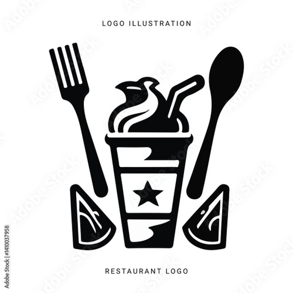 Obraz A stylish logo featuring a fork and spoon with warm, inviting colors that reflect delicious cuisine and a welcoming dining experience.
