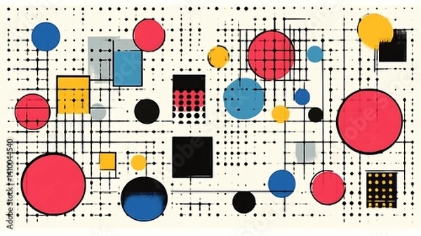 Fototapeta Abstract Geometric Composition With Circles Squares And Dots
