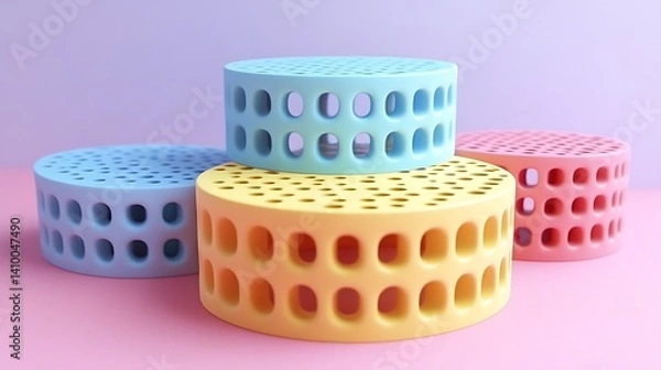 Fototapeta Pastel Cylinders Stacked Displaying Geometric Design