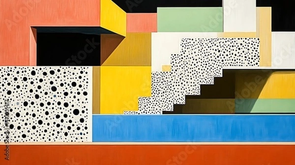 Fototapeta Abstract Geometric Architectural Composition Featuring Bold Colors and Patterns