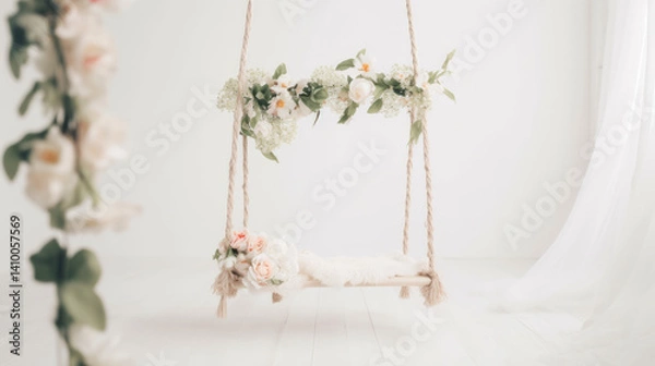 Obraz spring flowers hanging swing