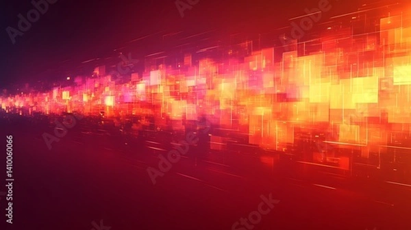 Fototapeta Abstract Digital Red Orange Glowing Square Grid Pattern