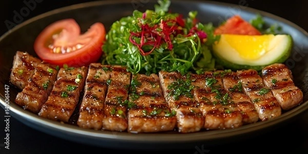 Fototapeta Grilled Pork with Salad