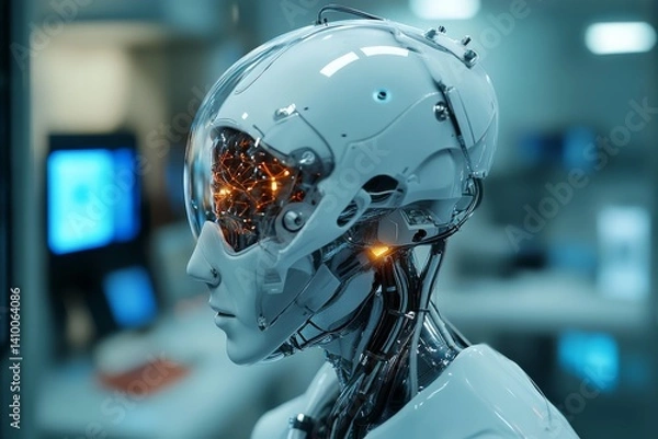 Fototapeta Advanced robotic technology showcasing futuristic artificial intelligence in a research lab