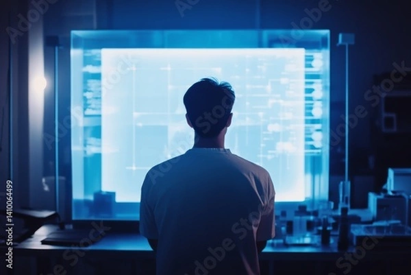 Obraz Scientist analyzing brainwave data on transparent digital display in modern research lab