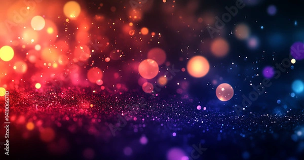 Fototapeta Abstract blurred lights with red and blue bokeh and shimmering glitter