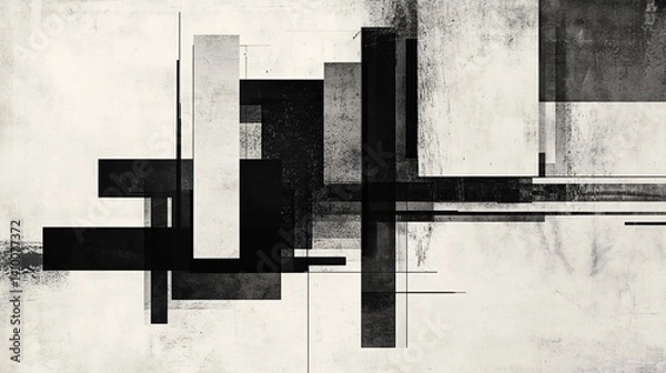 Fototapeta Modern Geometric Minimalistic Black and White Vector Art | High Contrast Digital Design