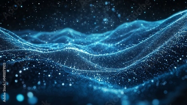 Fototapeta Abstract Glowing Blue Particles: Digital Light Waves & Futuristic Technology Background ✨