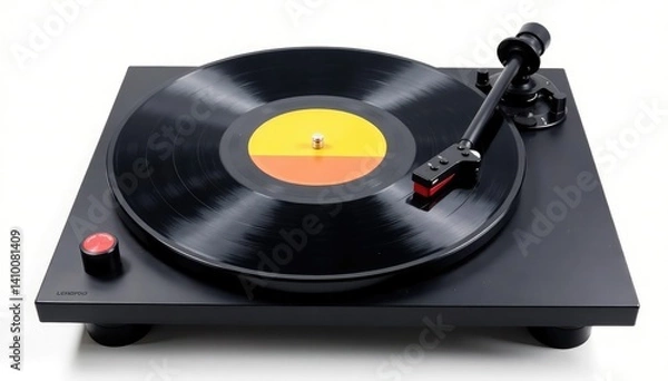 Obraz Turntable with vinyl record, isolated on white background , classic, music equipment