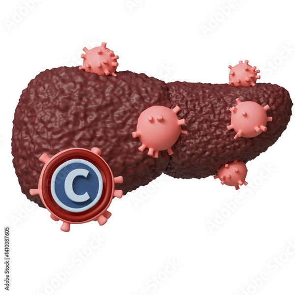 Obraz Medical and health science 3d icon. Liver with hepatitis C virus indicating cirrhosis from viral infection.