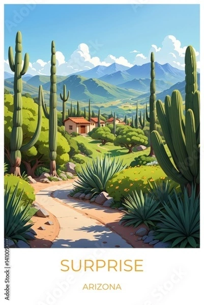 Fototapeta Surprise Arizona United states Travel Poster Illustration Print Decor Gift Canvas Wall Art Gift