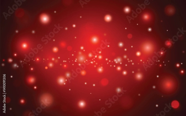 Fototapeta Red Sparkle Bokeh Light Effect. Romantic Glowing Abstract Background for Celebration and Festivity. Background decoration