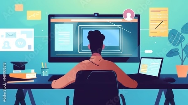 Fototapeta Online Education Live Streaming: Tech-Powered Learning for Virtual Classrooms & E-Learning
