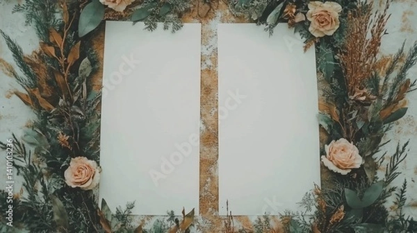 Fototapeta Floral Frame with Two Blank Cards Ready for Custom Message