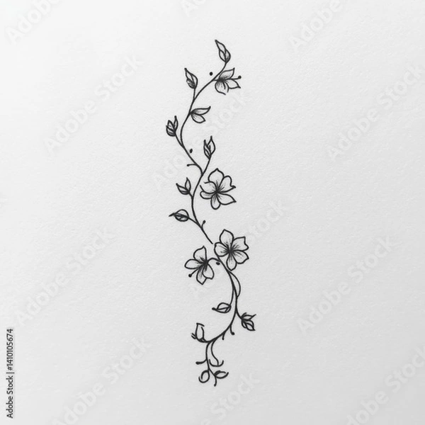 Fototapeta Delicate floral vine design.  A simple, elegant, vertical arrangement of stylized flowers and vines