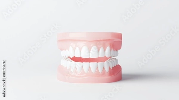 Fototapeta Realistic Model of Human Teeth in Open Mouth Display on White Background