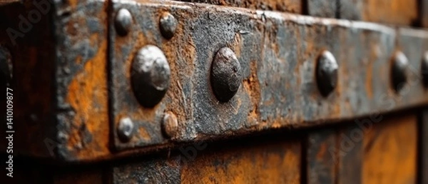 Fototapeta Rusty Metal Texture: Close-up of Weathered Iron with Rivets