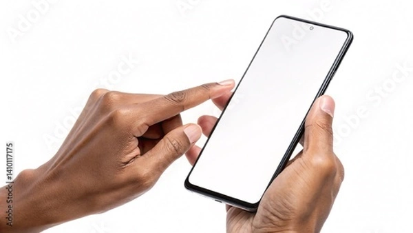 Fototapeta Hands Using Smartphone with Blank Screen on White Background V7
