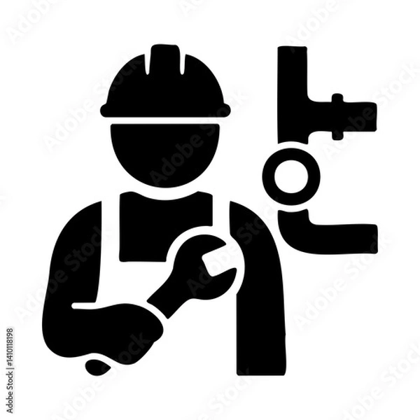 Fototapeta Silhouette Icon of Plumber with Wrench and Pipes