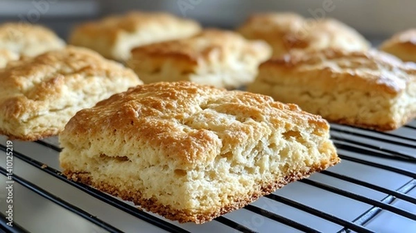Obraz 冷却ラックに並べられた焼きたてのスコーン