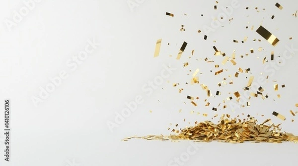 Obraz Vibrant Gold Confetti Falling Against a White Background