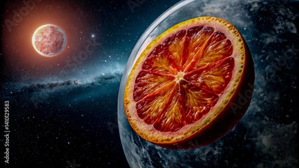 Obraz Blood Orange in a Pulsing Transparent Planet