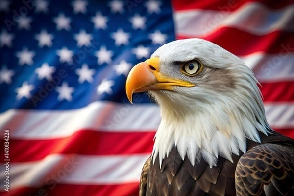 Obraz american eagle and american flag - Ai generated image
