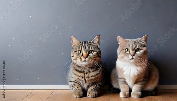Obraz  Curious Cat Sitting Indoors with Grey Wall.