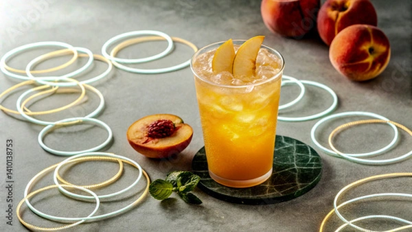 Obraz Chilled Peach Drink Surrounded by Glowing Transparent Rings