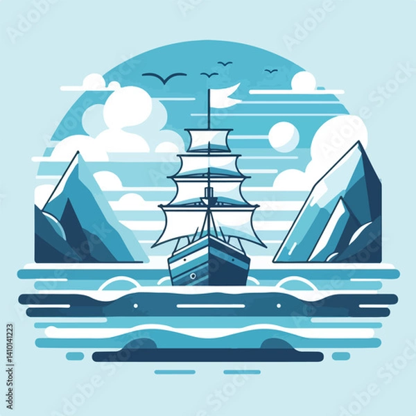 Fototapeta vector image of a sailing ship sailing in the ocean