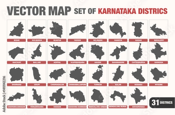Obraz Vector Map Set of Karnataka Districts