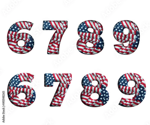 Fototapeta Red and blue usa Patriotic pattern american flag is waving 6, 7, 8, 9 Number letter text typography font image