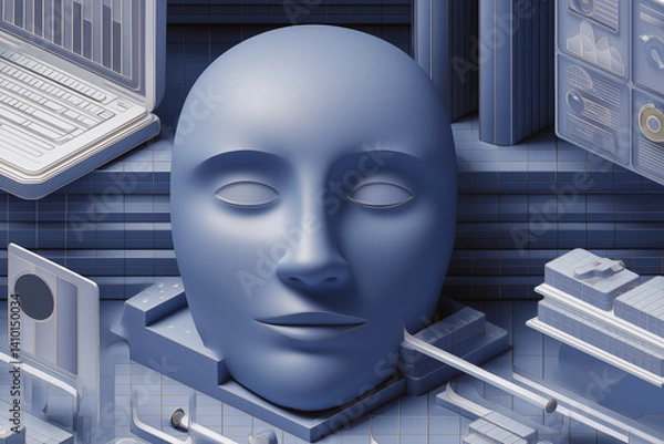 Fototapeta Futuristic Blue Isometric Technology Design