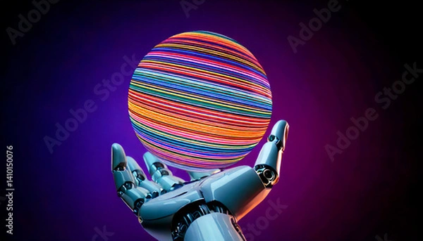 Fototapeta Robotic Hand Holding Colorful Sphere