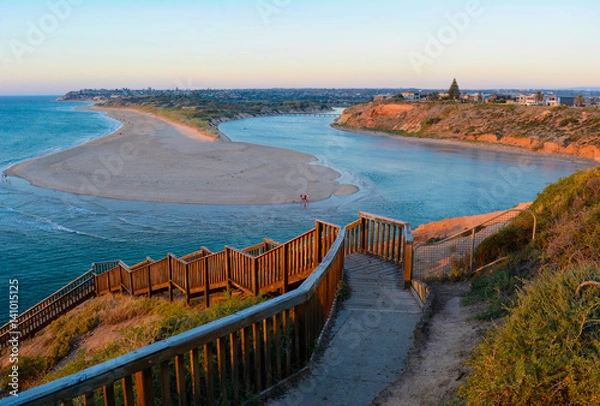 Fototapeta Southport Beach Steps, o zachodzie słońca