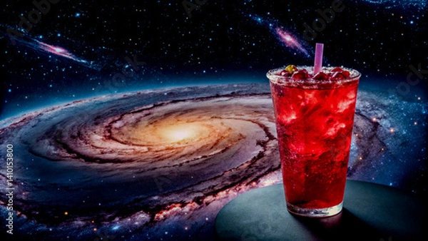 Obraz Frozen Hibiscus Drink Inside a Crystalline Galaxy with a Radiant Core