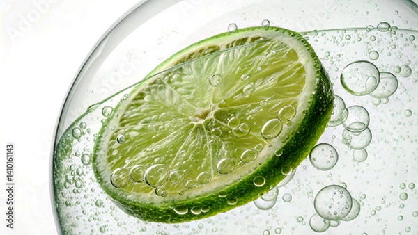 Obraz Green Lemon Slush Inside a Semi-Transparent Bubble with a Glowing Core