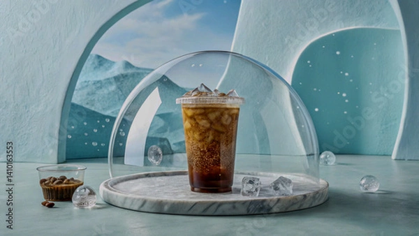 Obraz Iced Beverage Inside a Floating Transparent Dome in an Abstract Space Scene