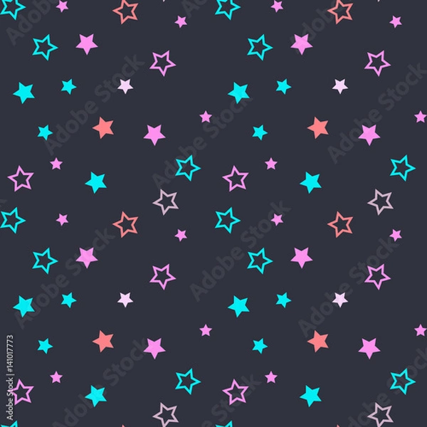 Obraz Seamless pattern with filled and empty stars on dark grey background. Vector illustration.
