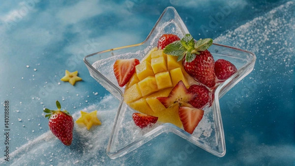 Obraz Mango and Strawberry Cocktail Inside a Transparent Icy Star – Creative Concept